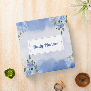 Blue floral daily planner with watercolor 3 ring binder