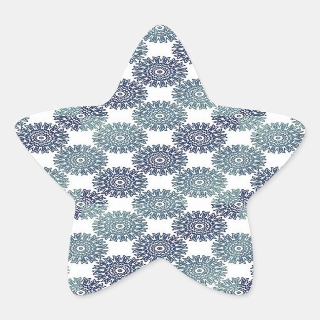Blue floral damask on white star sticker (Front)