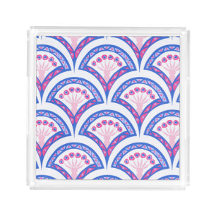 blue floral damask pattern  acrylic tray