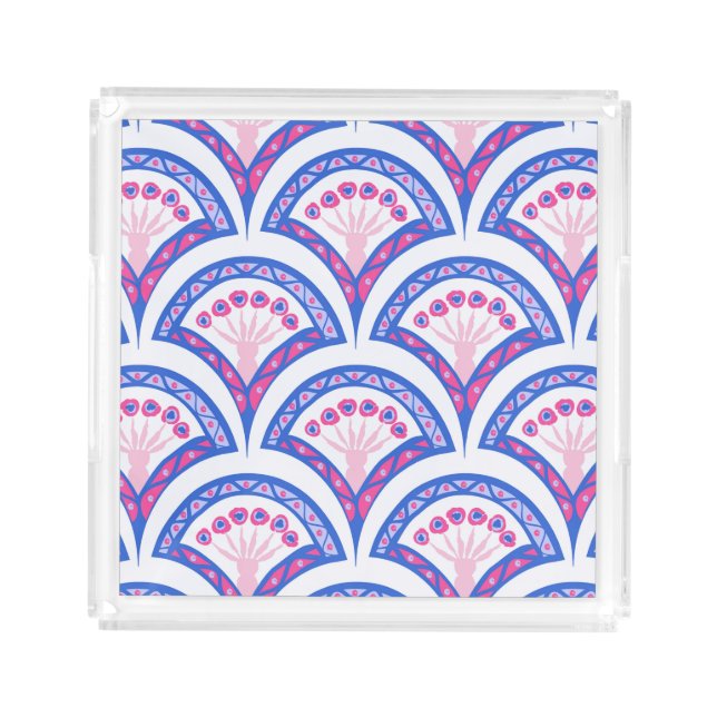 blue floral damask pattern  acrylic tray (Front)