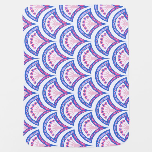 blue floral damask pattern  baby blanket (Front)