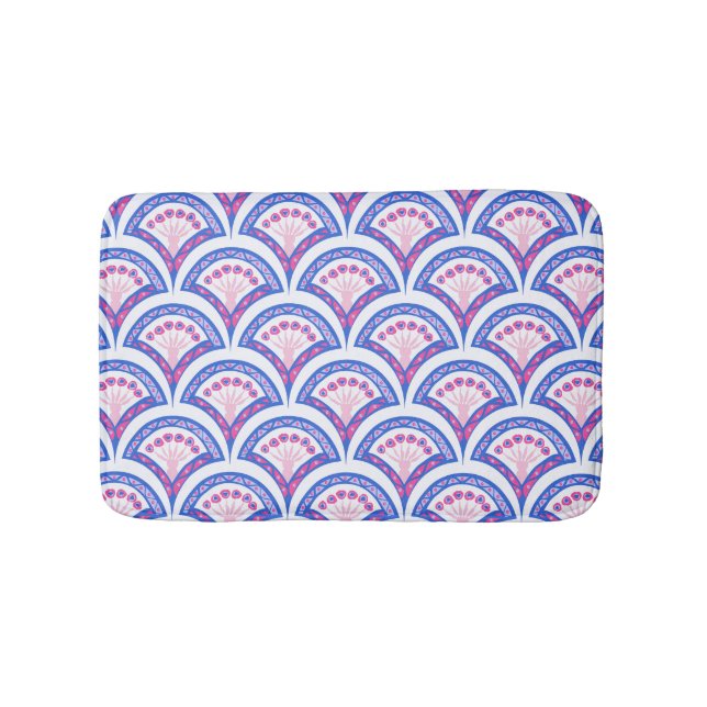 blue floral damask pattern  bath mat (Front)