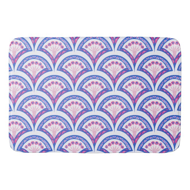blue floral damask pattern  bath mat (Front)