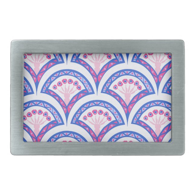 blue floral damask pattern  belt buckle (Front)