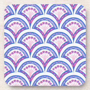 blue floral damask pattern  beverage coaster