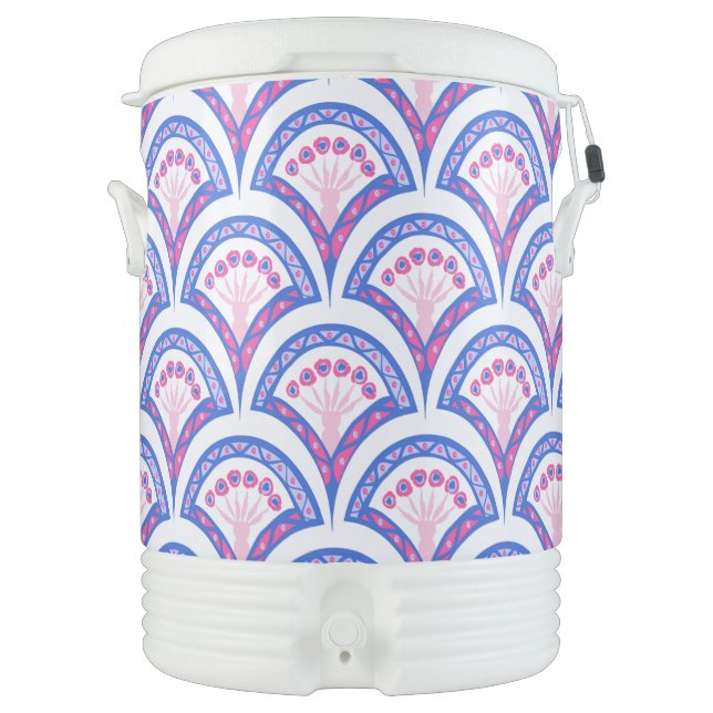 blue floral damask pattern  beverage cooler (Front)