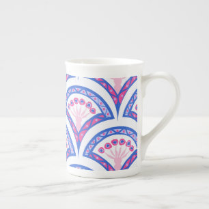 blue floral damask pattern  bone china mug