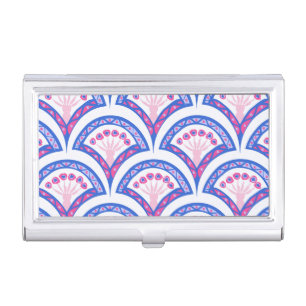 blue floral damask pattern business card case