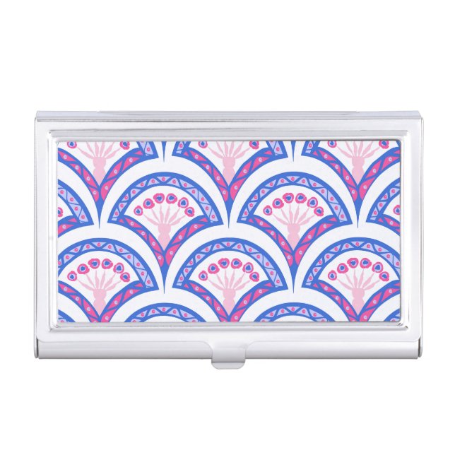blue floral damask pattern  business card case (Front)