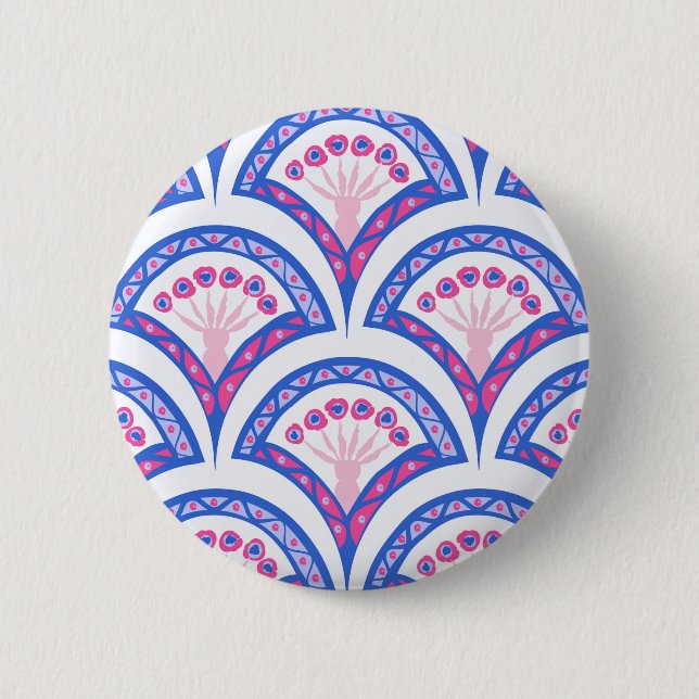 blue floral damask pattern  button (Front)