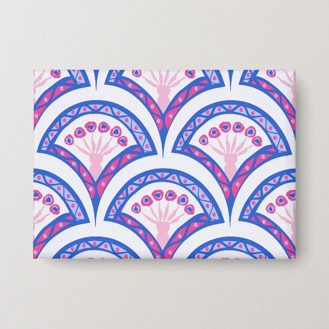 blue floral damask pattern  button (Front)