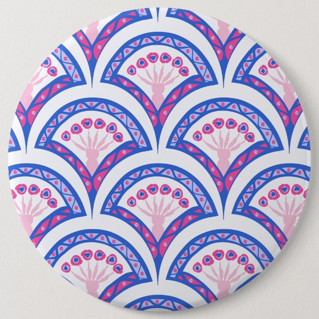 blue floral damask pattern  button (Front)