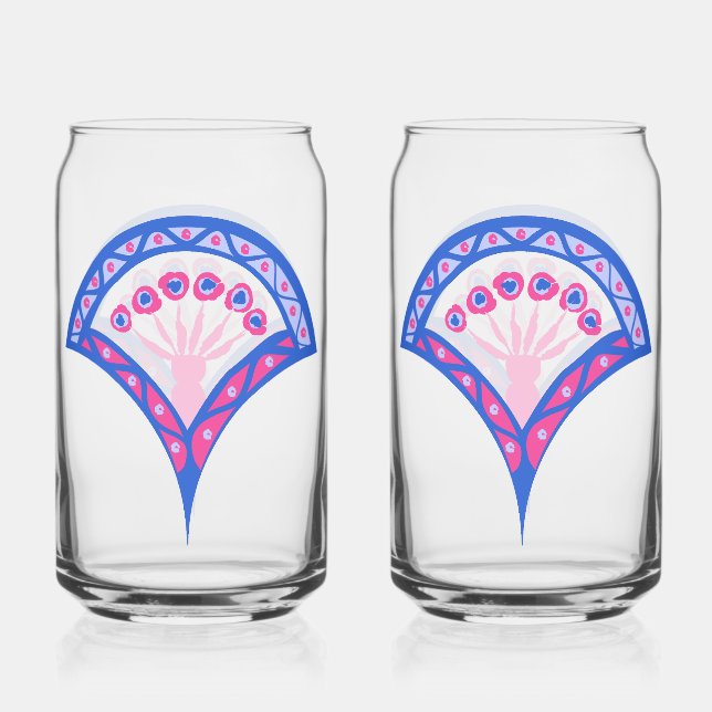 blue floral damask pattern  can glass (Front)