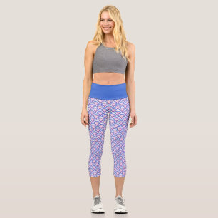 blue floral damask pattern capri leggings
