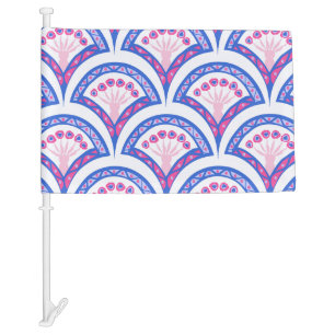 blue floral damask pattern car flag