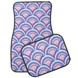 blue floral damask pattern car floor mat