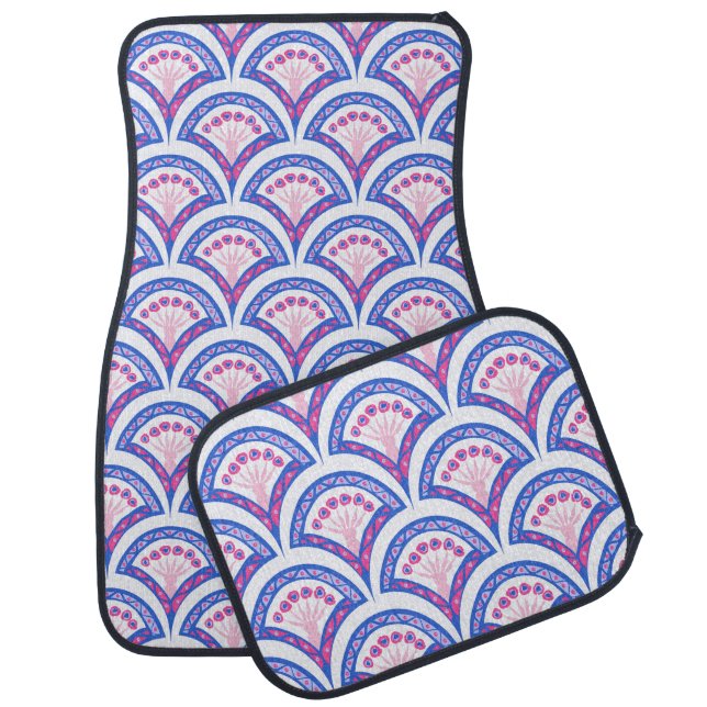 blue floral damask pattern  car floor mat (Set)