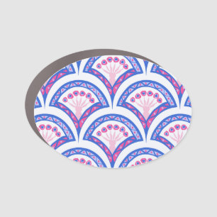 blue floral damask pattern car magnet
