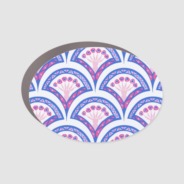 blue floral damask pattern  car magnet (Front)