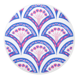 blue floral damask pattern  ceramic knob