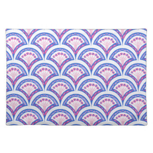 blue floral damask pattern cloth placemat