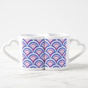 blue floral damask pattern coffee mug set