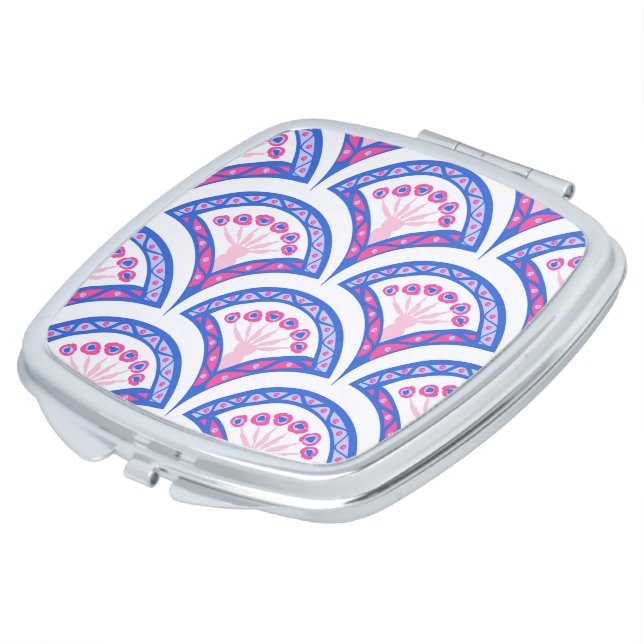 blue floral damask pattern  compact mirror (Turned)