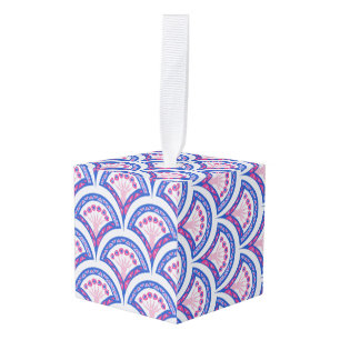 blue floral damask pattern  cube ornament