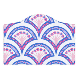 blue floral damask pattern  door sign