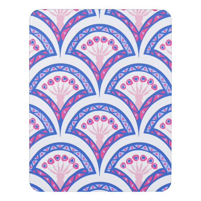 blue floral damask pattern  door sign (Contemporary Vert)