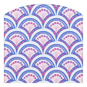 blue floral damask pattern  door sign