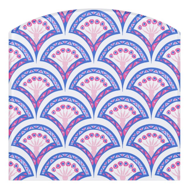 blue floral damask pattern  door sign (Contour Front)