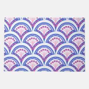 blue floral damask pattern doormat