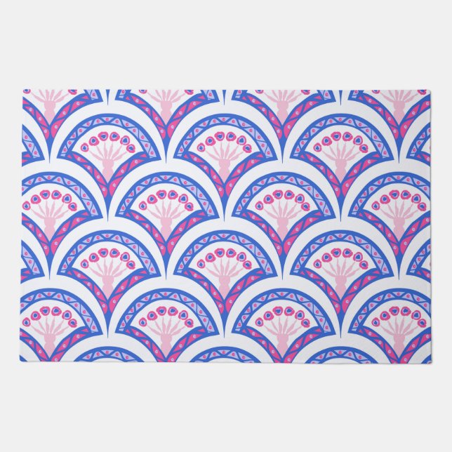 blue floral damask pattern  doormat (Front)