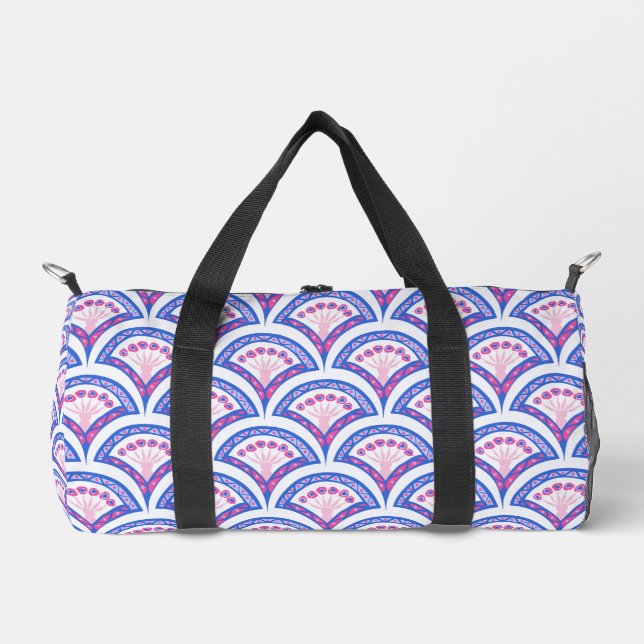 blue floral damask pattern  duffle bag (Front)