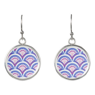 blue floral damask pattern  earrings