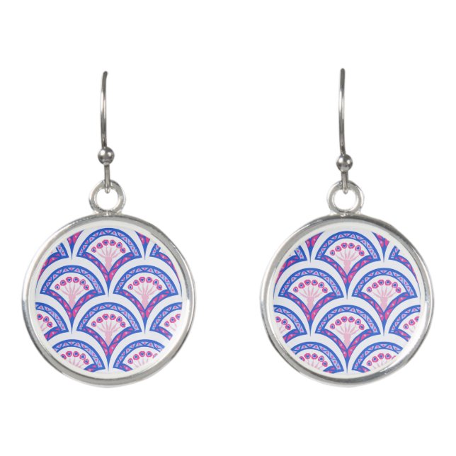 blue floral damask pattern  earrings (Front)