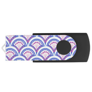 blue floral damask pattern flash drive