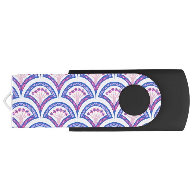 blue floral damask pattern  flash drive (Back)