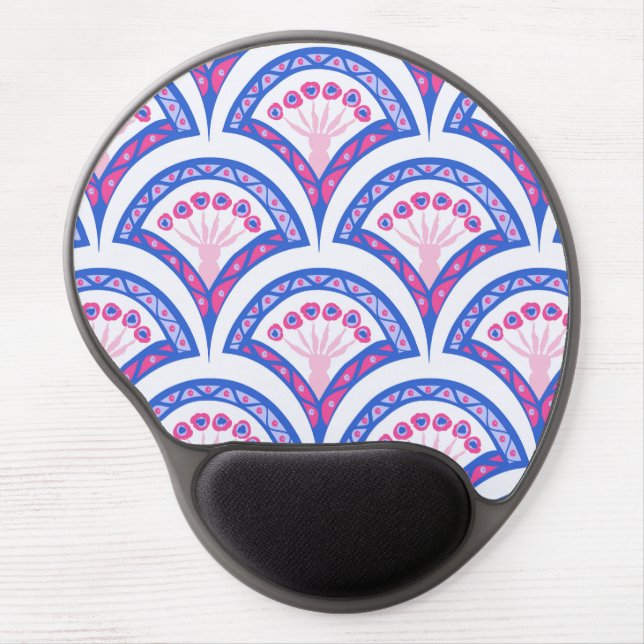 blue floral damask pattern  gel mouse pad (Front)