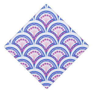 blue floral damask pattern graduation cap topper