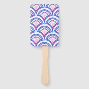 blue floral damask pattern hand fan