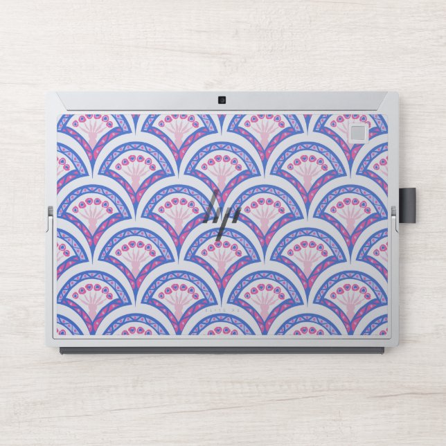 blue floral damask pattern  HP laptop skin (Front)