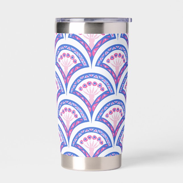 blue floral damask pattern  insulated tumbler (Left)
