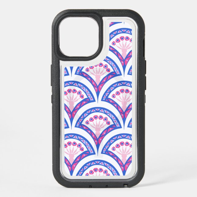 blue floral damask pattern  iPhone 15 case (Back)