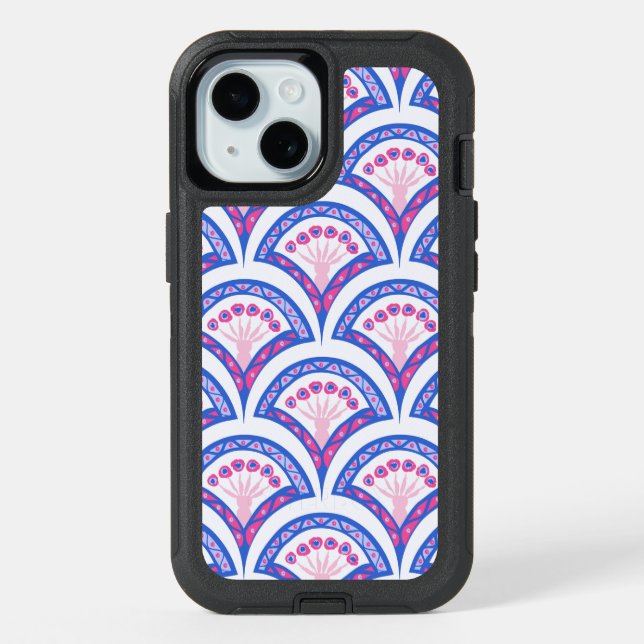 blue floral damask pattern  iPhone 15 case (Back)