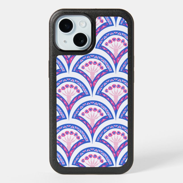 blue floral damask pattern  iPhone 15 case (Back)