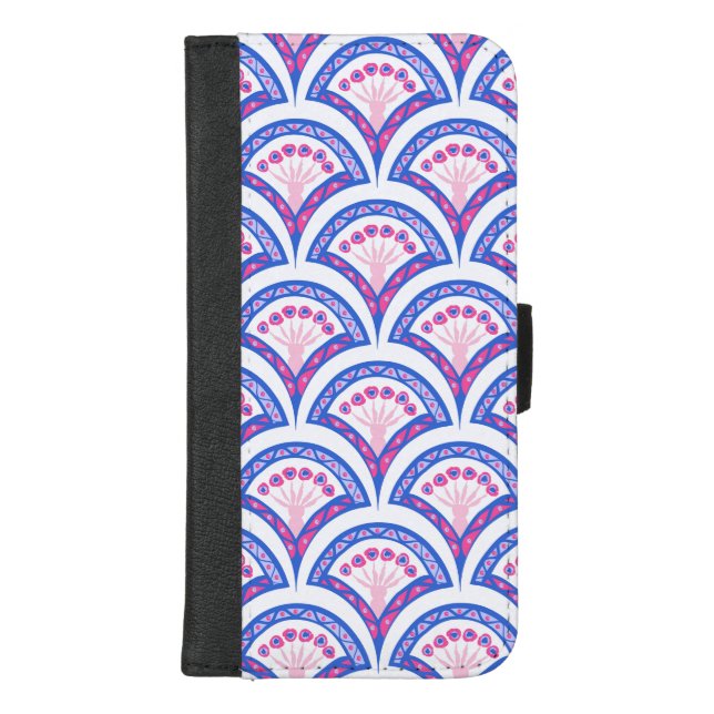 blue floral damask pattern  iPhone wallet case (Front)
