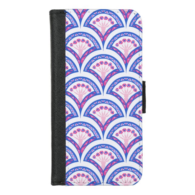 blue floral damask pattern  iPhone wallet case (Front)