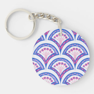blue floral damask pattern keychain